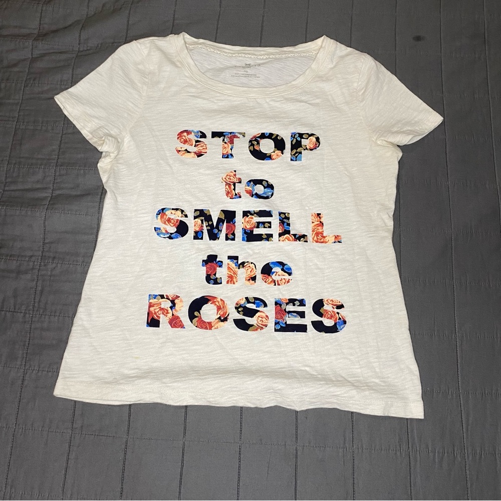 Talbots 100% Slub Cotton “Stop To Smell The Roses” Short Sleeve Shirt Medium p